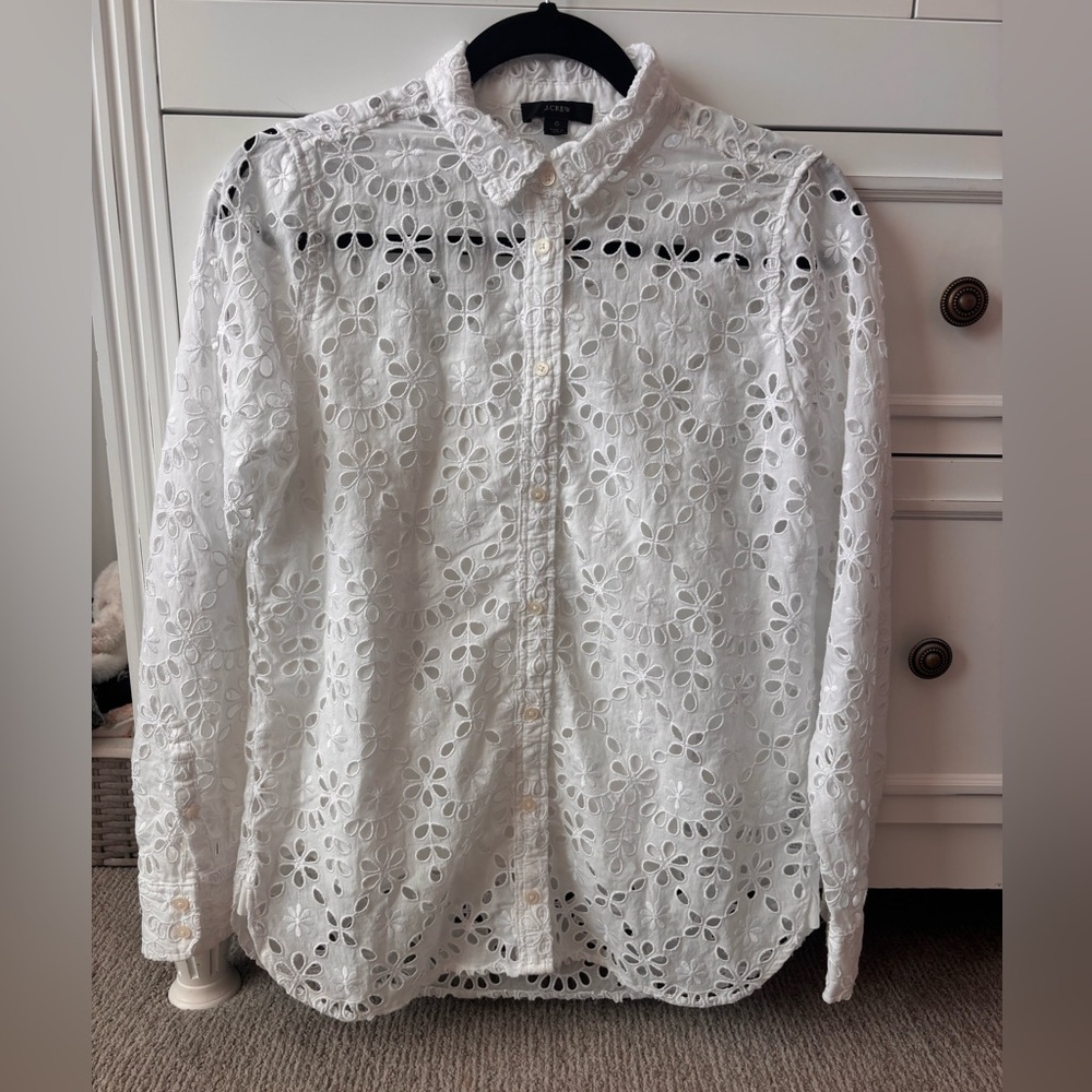 White Eyelet Lace Womens Shirt
